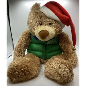 Hallmark The North Pole Plush Bear with Green Vest Santa Hat Stuffed Animal 15"